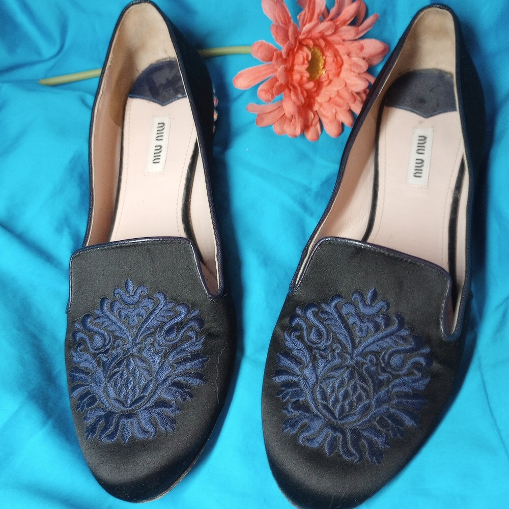 Miu Miu Shoes Black satin slippers 9 - Picture 2 of 6